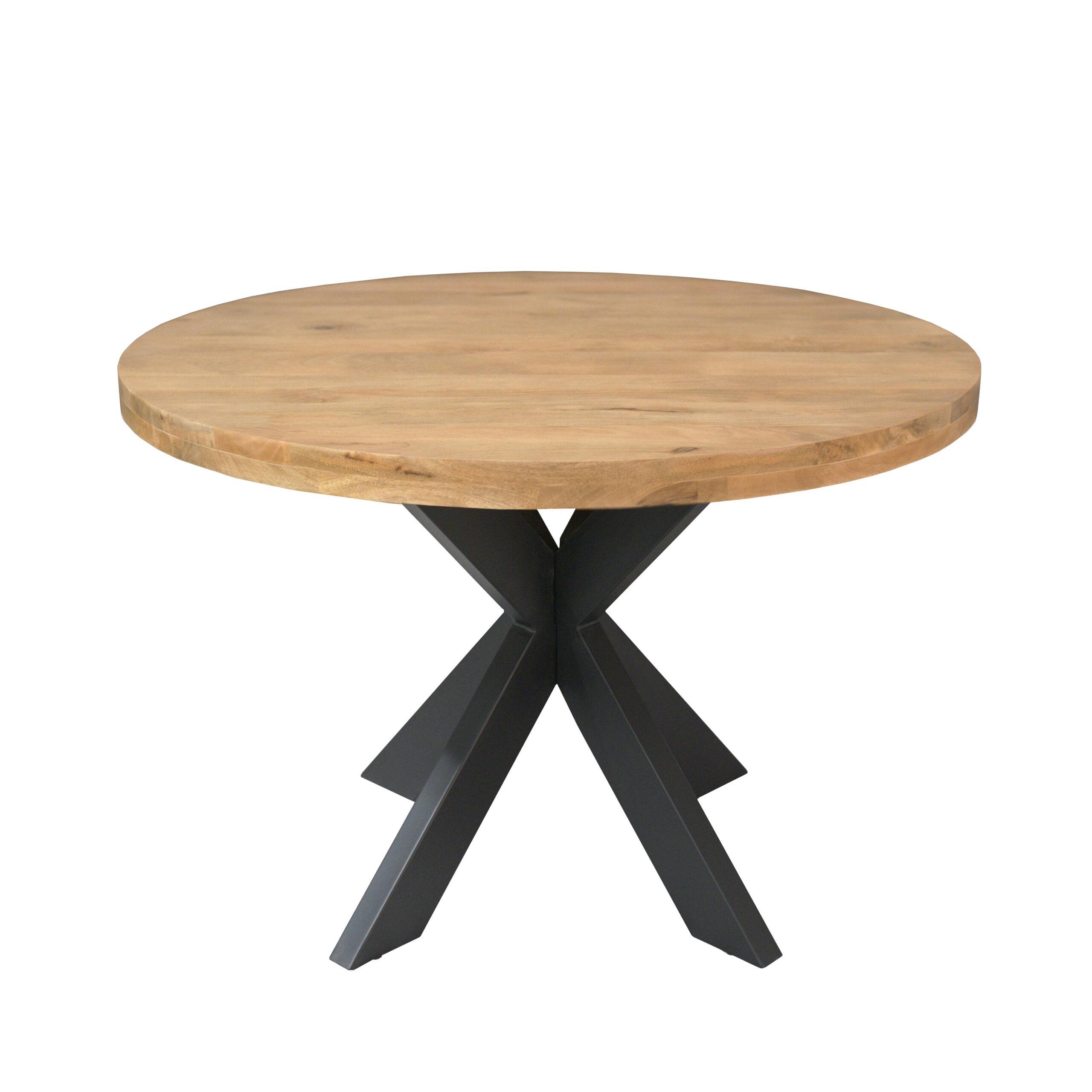 Table ronde bois clair pied croisé métal noir Ø110 cm RIVANO