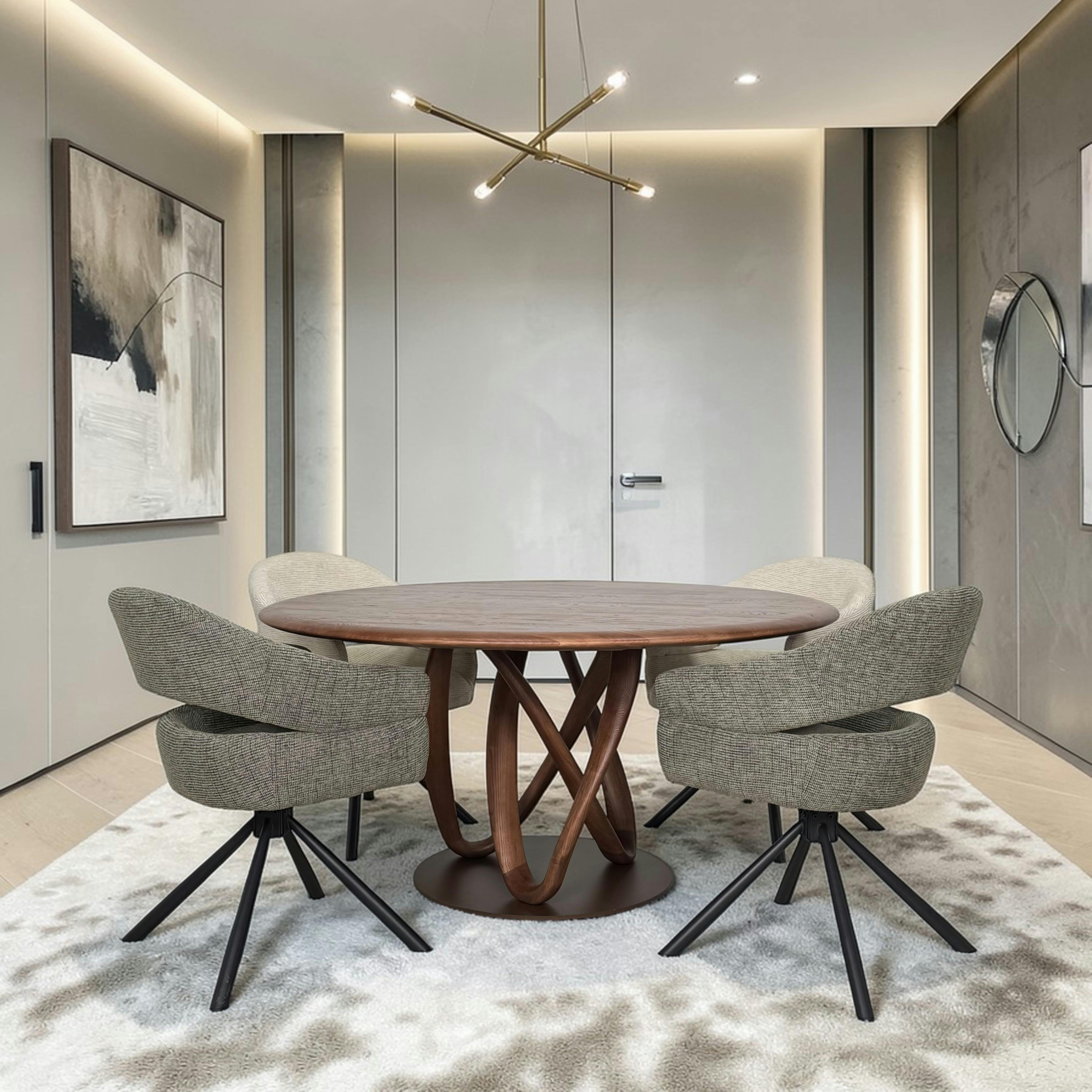Table ronde bois de frêne à pied design torsadé Ø150 cm ALDER