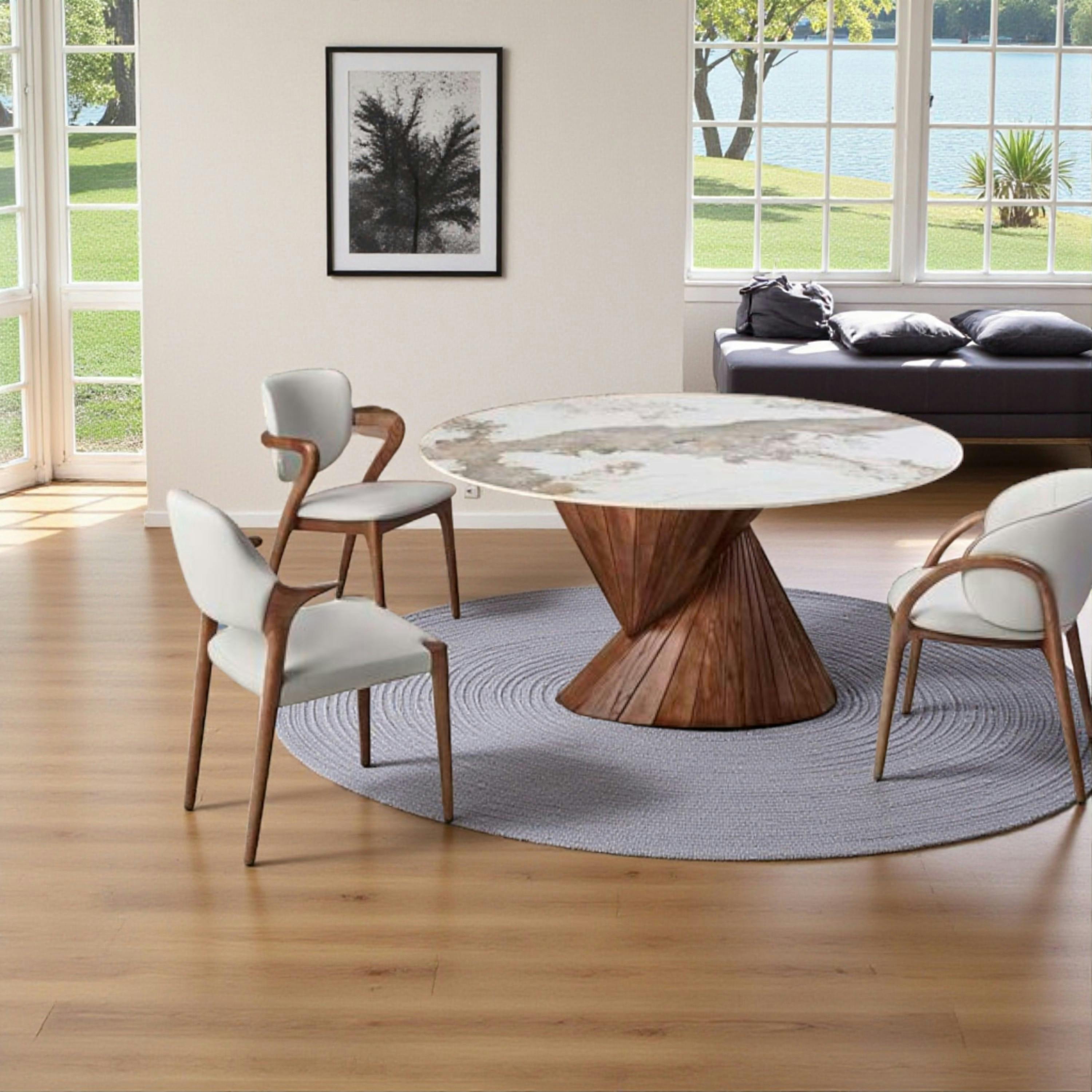 Table ronde céramique pied conique bois marron ⌀160 cm ALDER