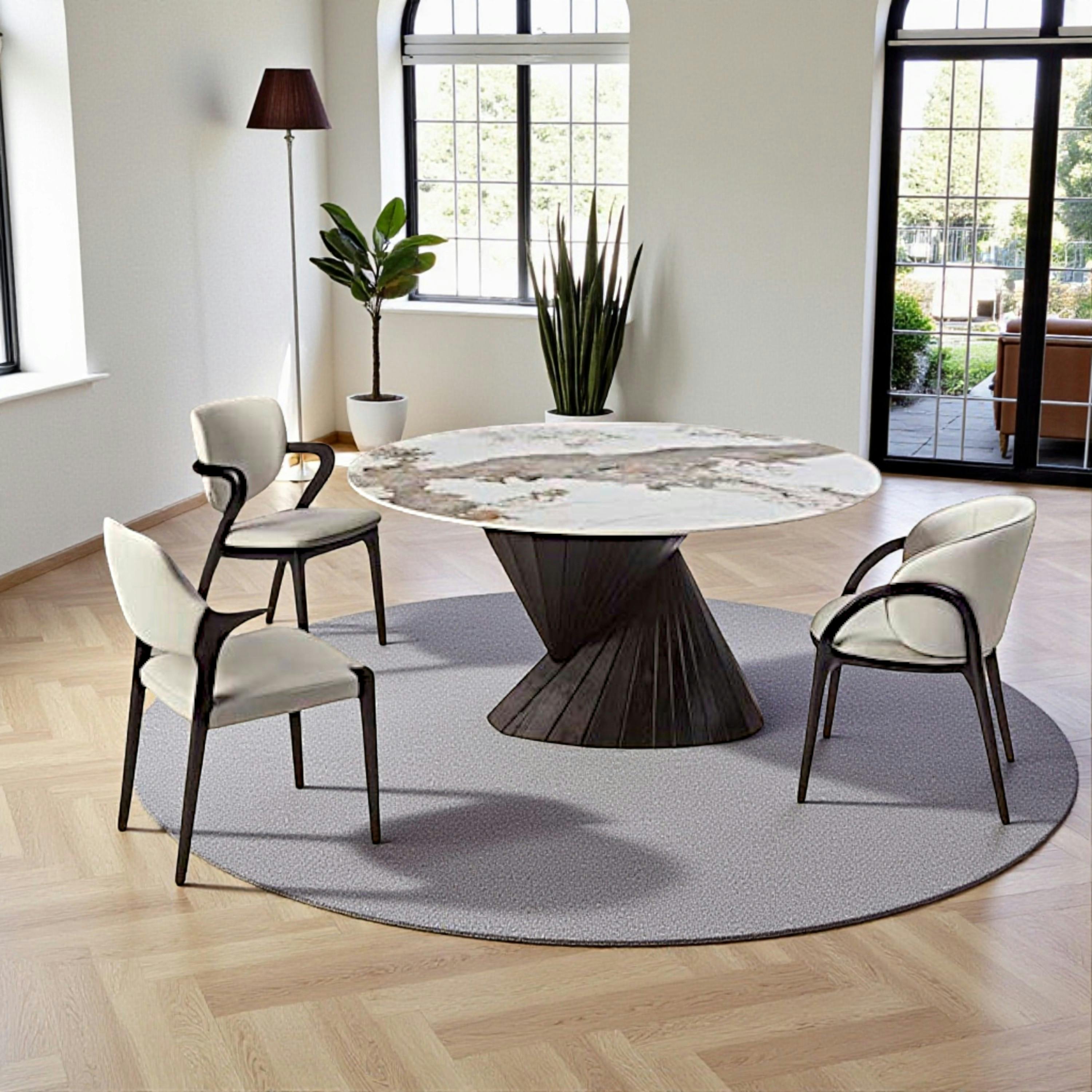 Table ronde céramique pied conique bois noir ⌀160 cm ALDER