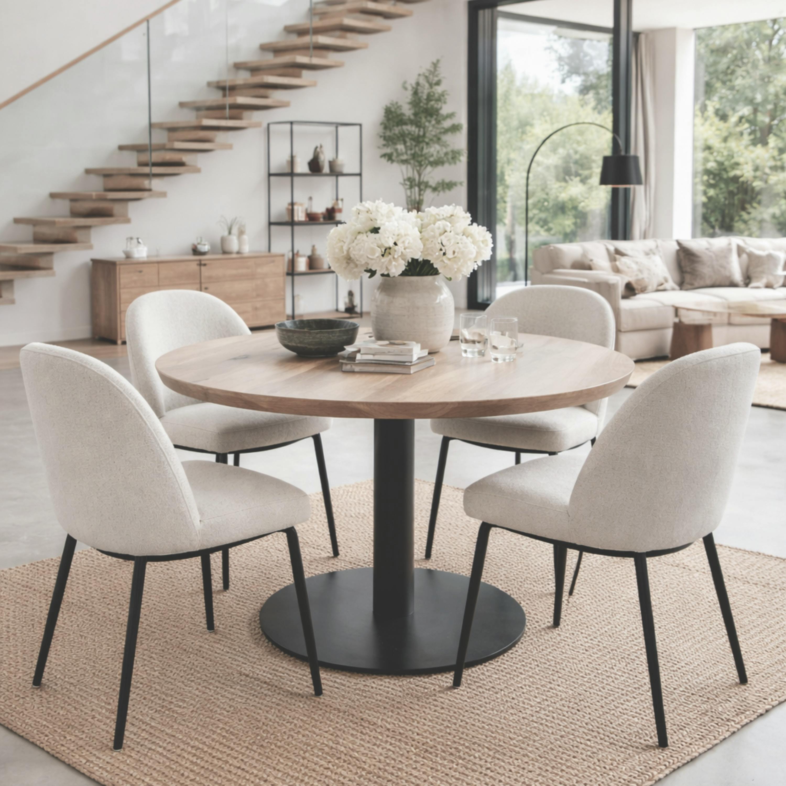 Table ronde chêne blanc pied central droit 110 cm PALERME