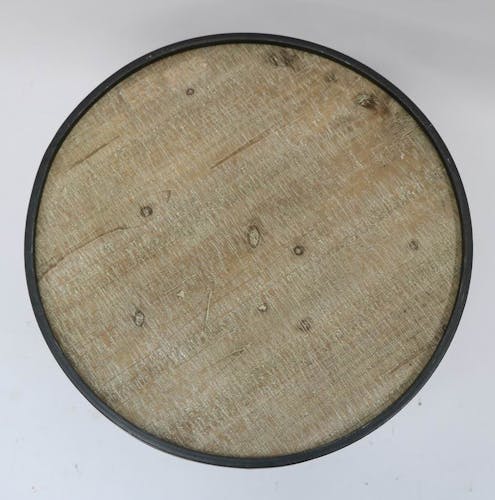Table ronde D50cm plateau bois cerclé métal et pieds métal en épingle D50xH35cm LAZURO