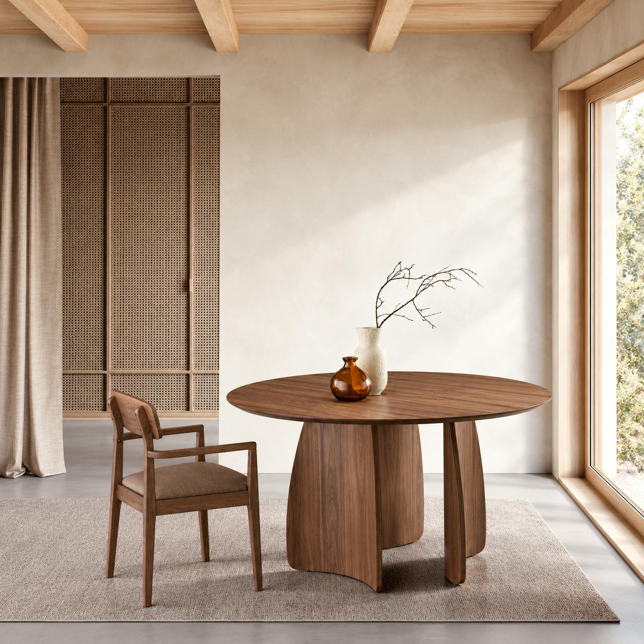 Table ronde design décor bois de noyer Ø140 cm ORBE