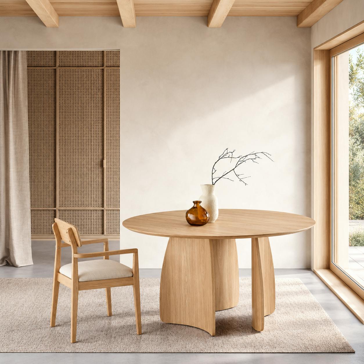Table ronde design décor chêne clair Ø140 cm ORBE