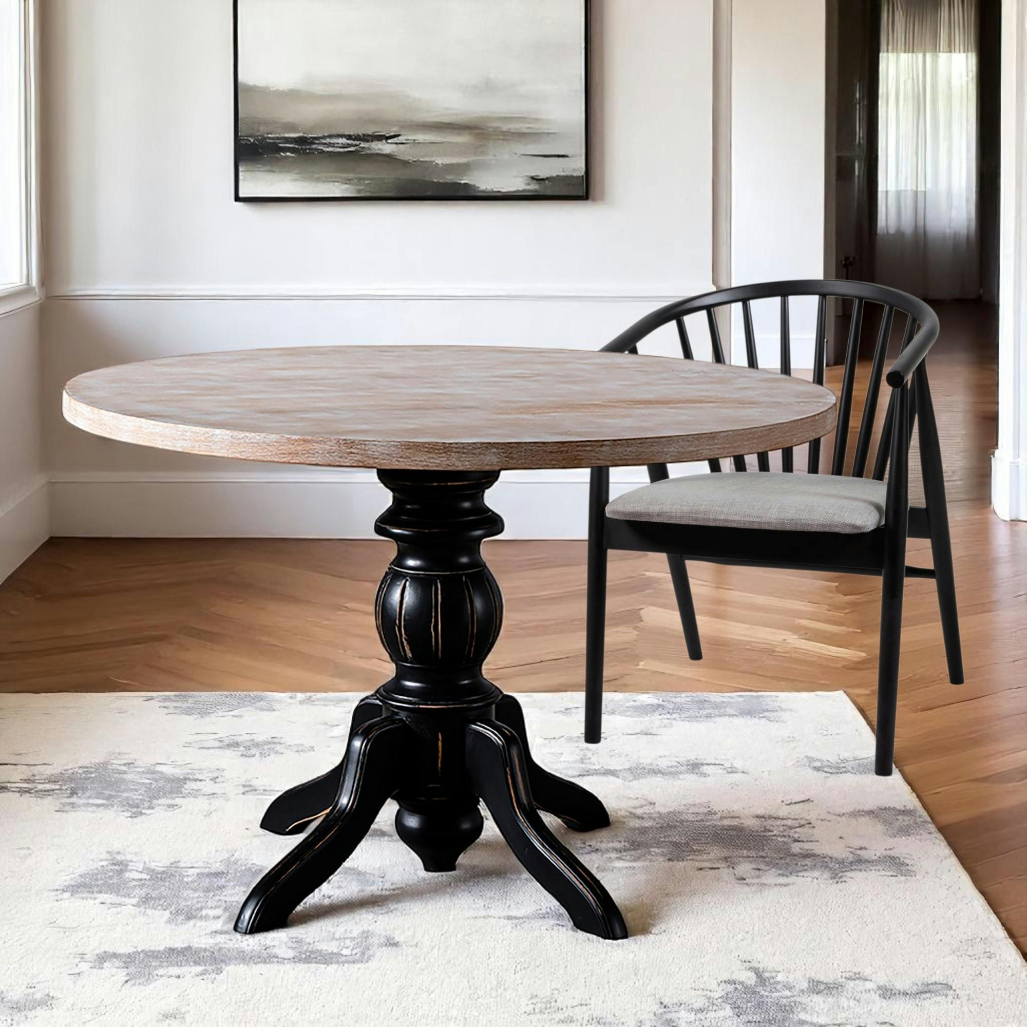 Table ronde en bois effet usé - pied noir ⌀120 cm TENA