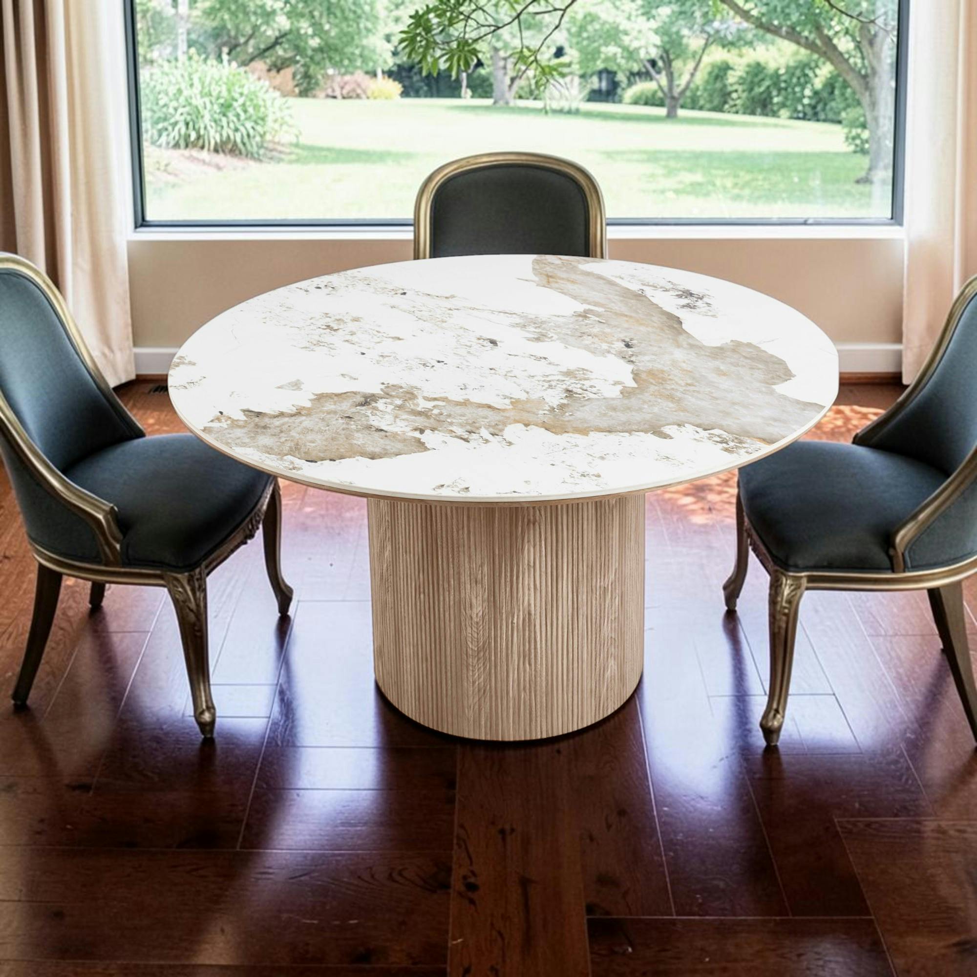 Table ronde en céramique blanche marbrée ø140 cm PRATO