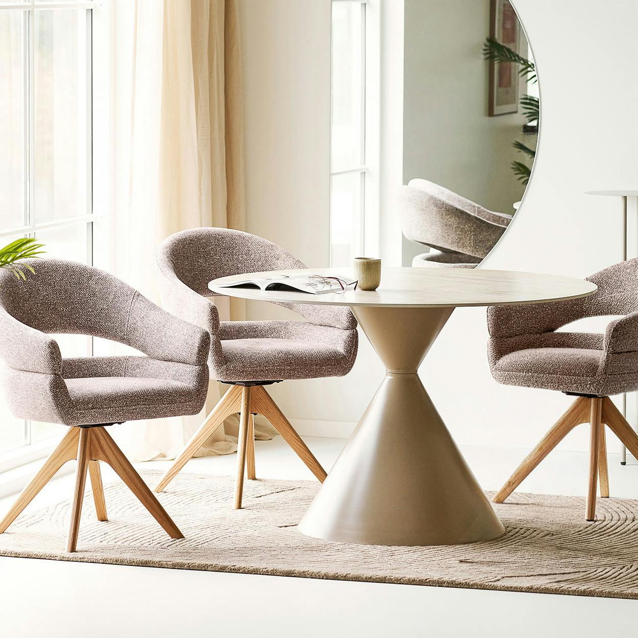 Table ronde en céramique ø120 cm, pied sablier ASDAL