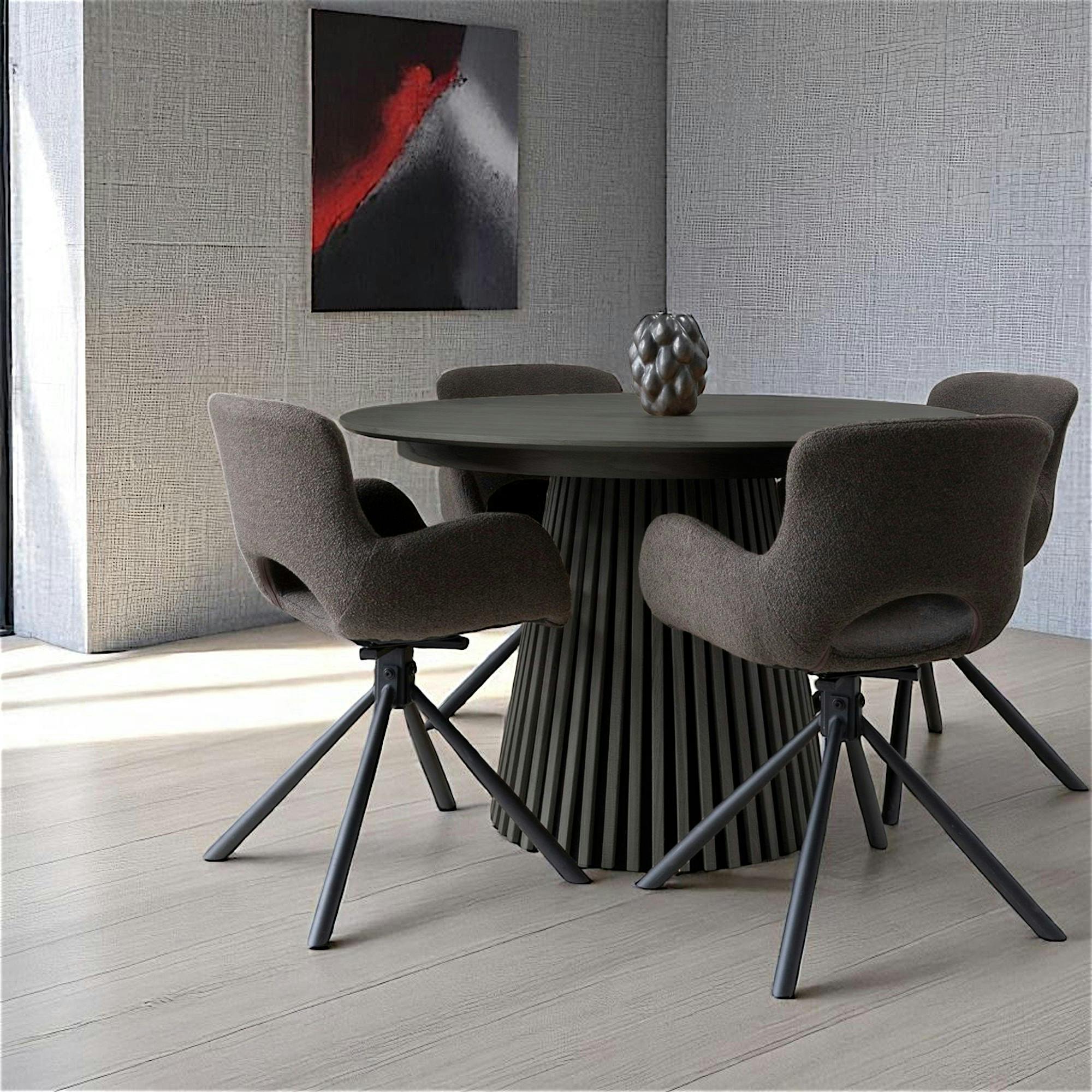 Table ronde en chêne noir avec piètement baguette ø120 cm AMSTERDAM