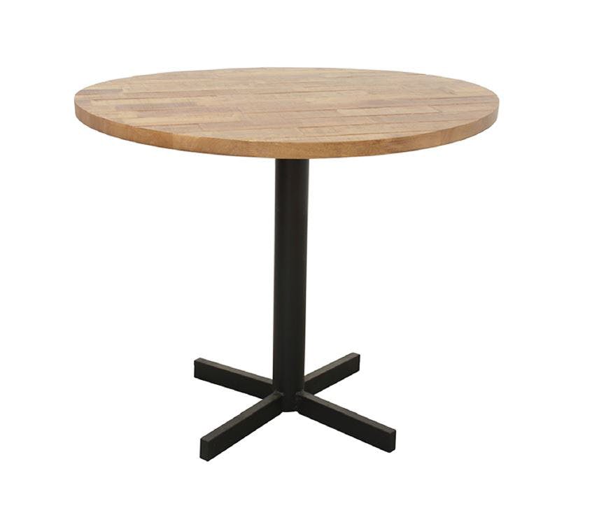 Table ronde en Hévéa recyclé naturel et pieds métal en croix D90xH76cm LOFT