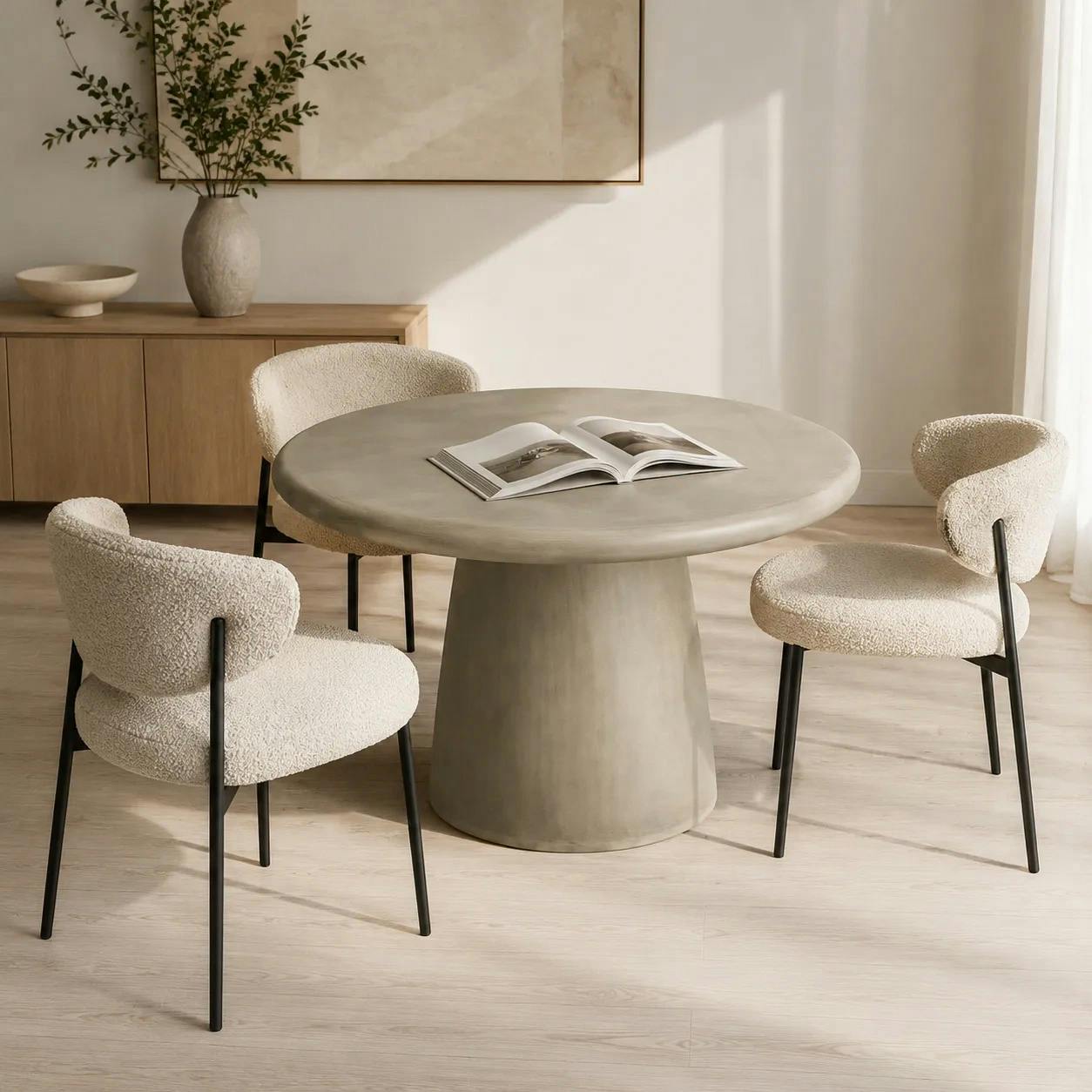 Table ronde en oxyde de magnésium ø120cm, intérieur/extérieur NERINGA