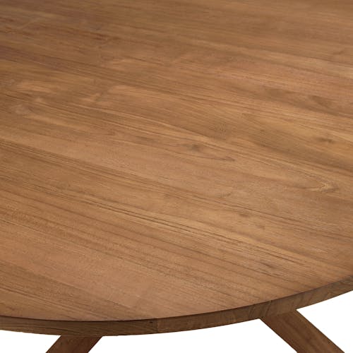 Table ronde en teck massif recyclé 130 cm pied croisé bois SWING