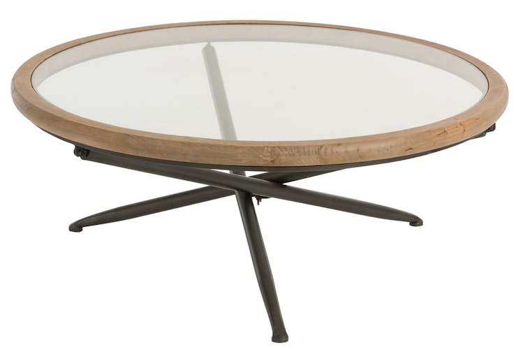 Table ronde en verre et bois marron grand modèle 100x100x40 cm ref.30022931