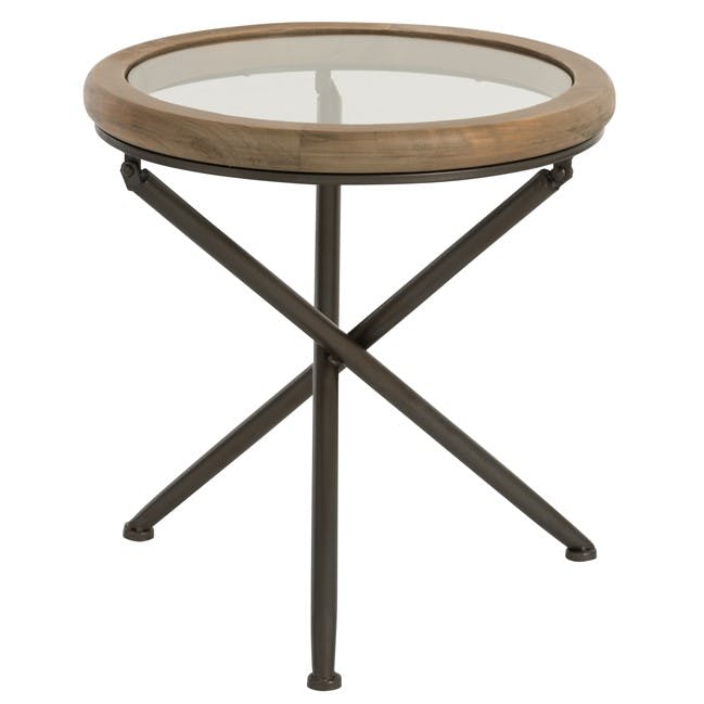 Table ronde en verre et bois marron petit modèle 50x50x52 cm ref.30022930