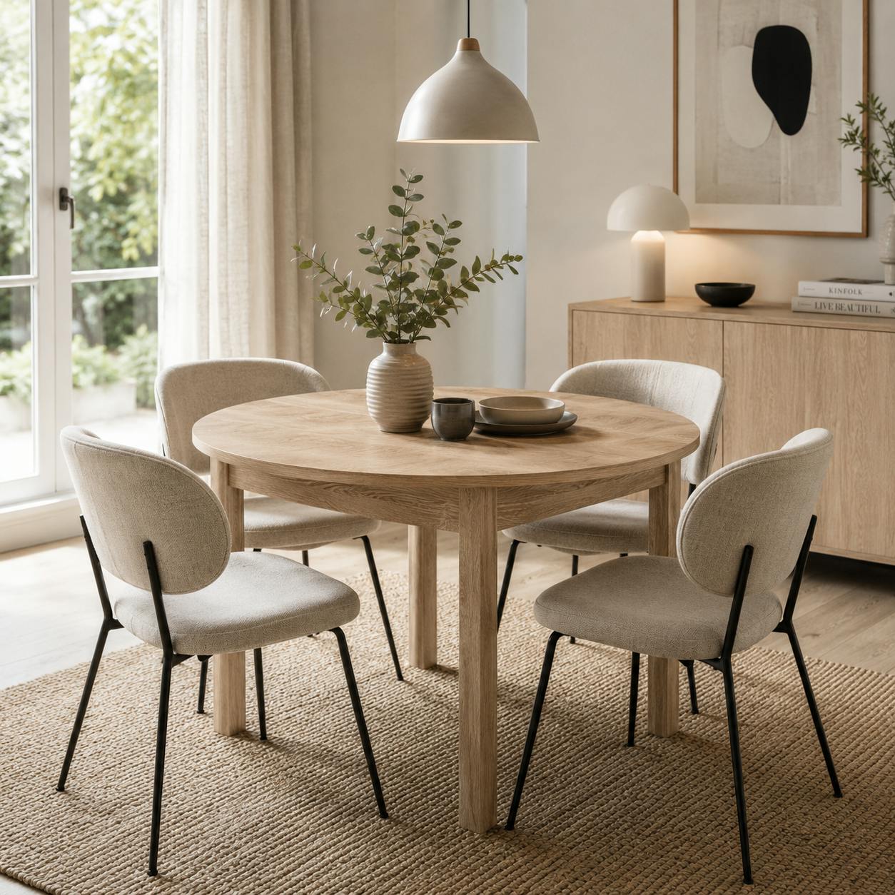 Table ronde extensible effet bois Ø100-140 cm ALVA