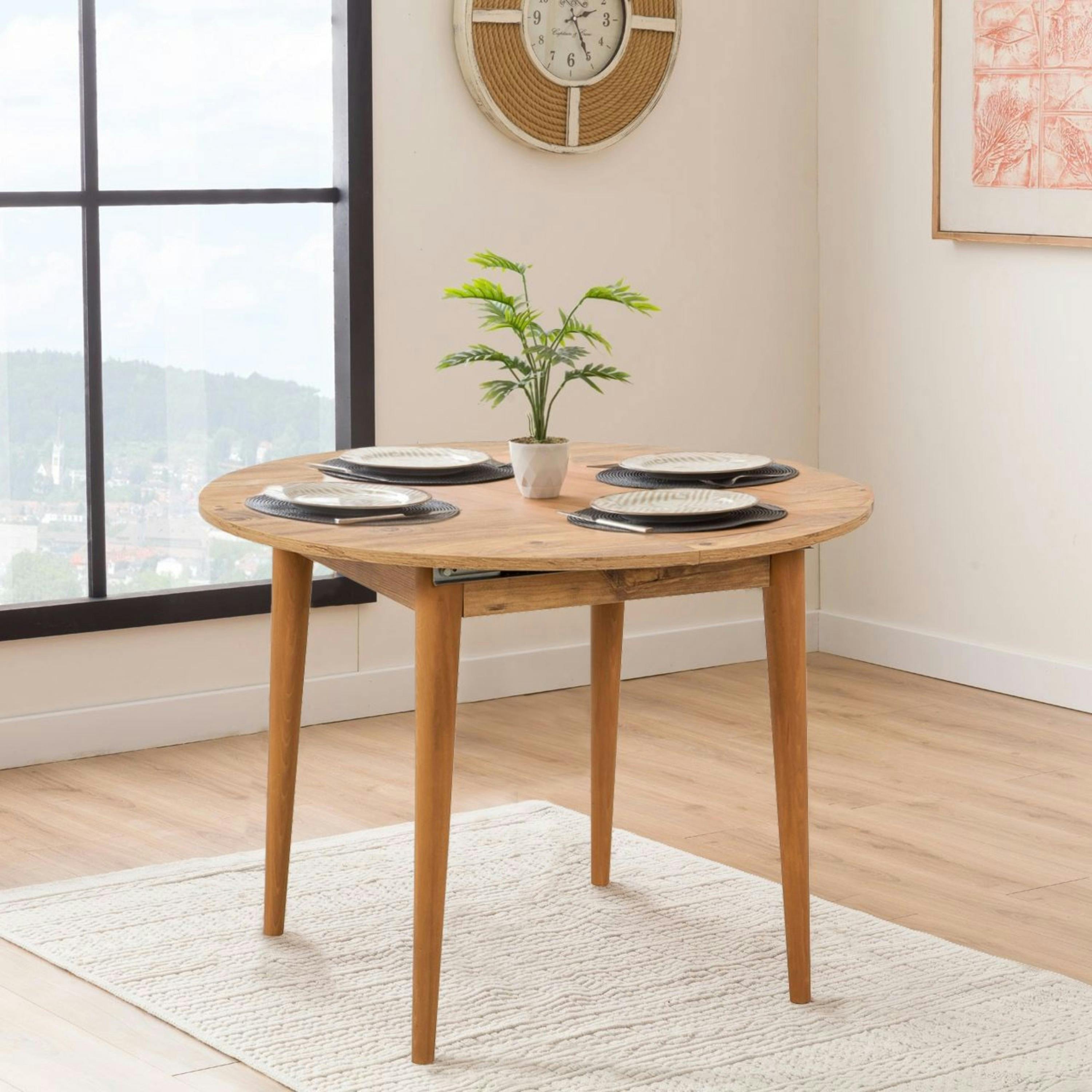 Table ronde extensible effet pin Ø100-131 cm ORINA