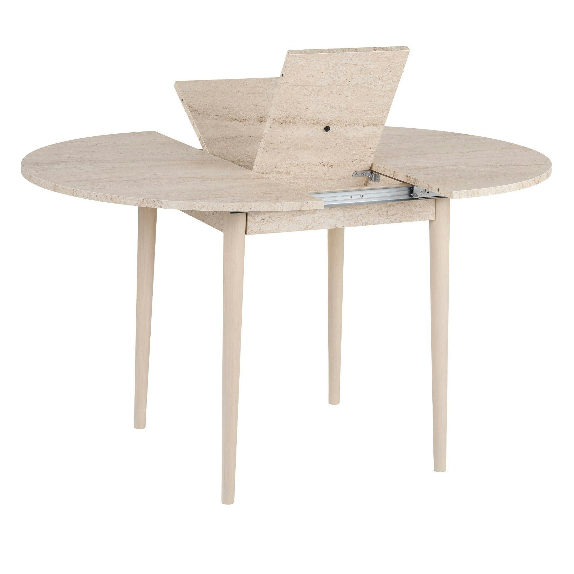 Table ronde extensible effet travertin et bois 100-131 cm MARFA ...