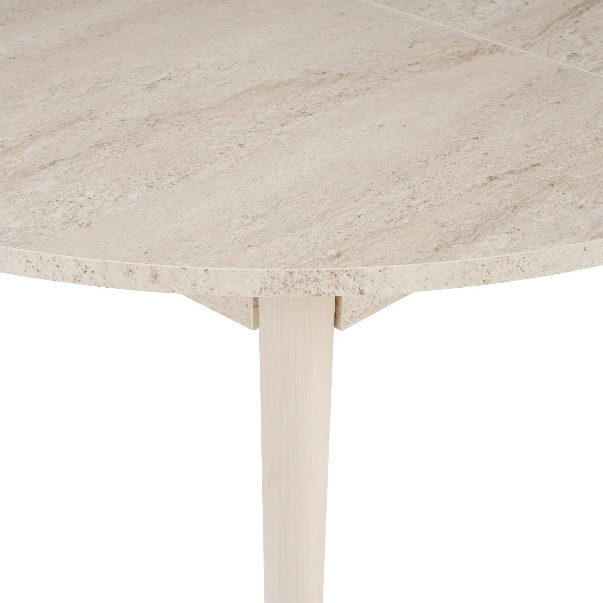 Table ronde extensible effet travertin et bois 100-131 cm MARFA ...