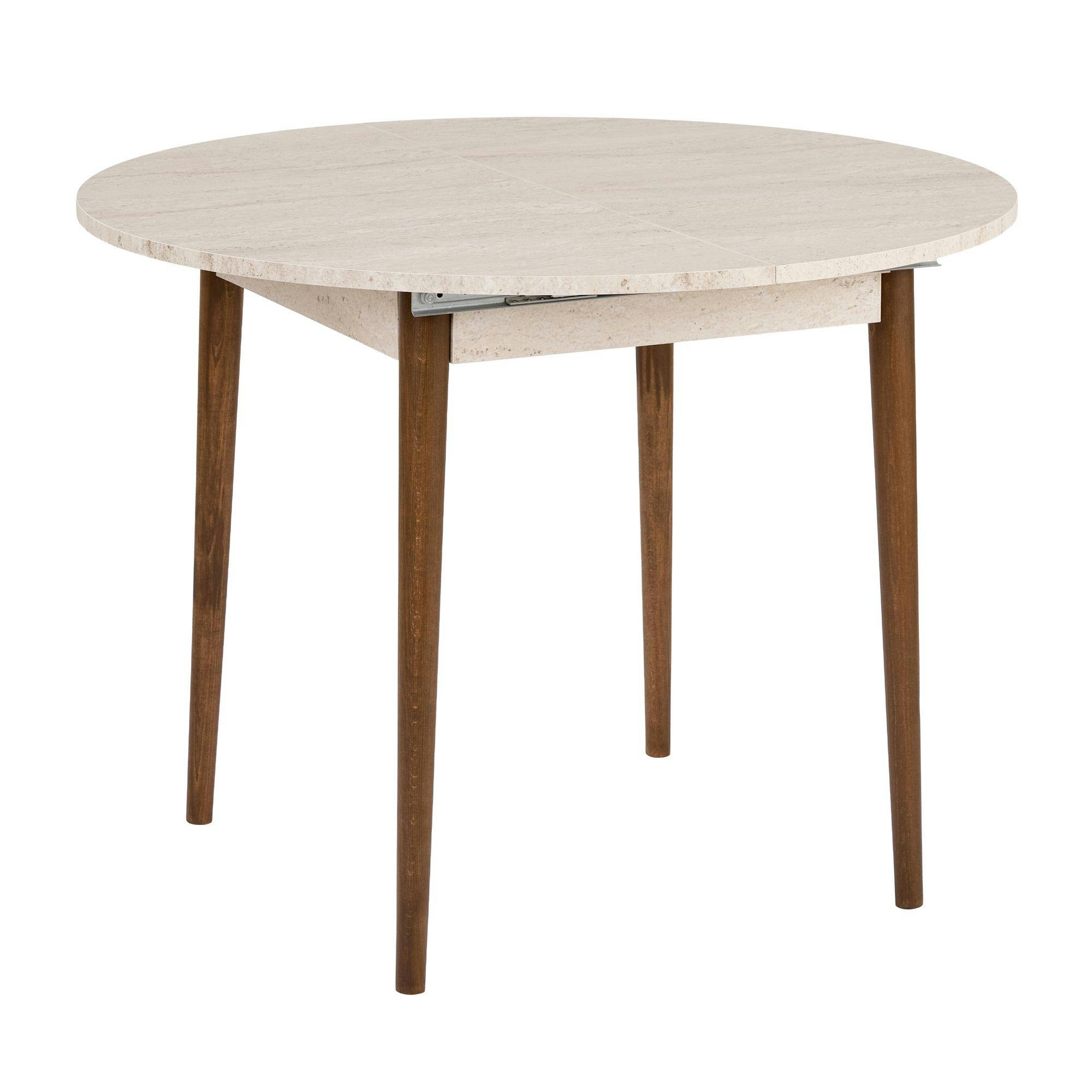 Table ronde extensible effet travertin et noyer 100-131 cm MARFA ...