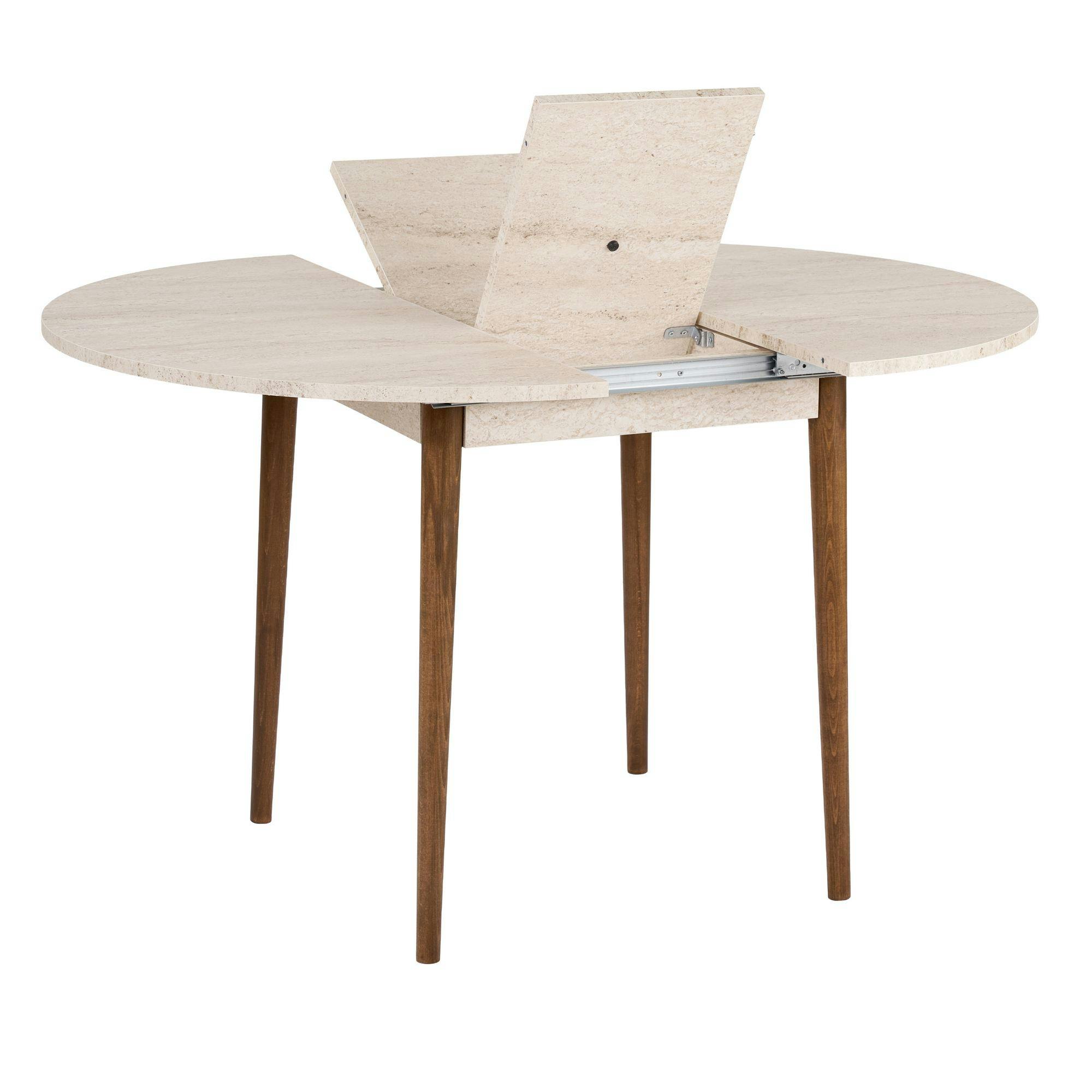 Table ronde extensible effet travertin et noyer 100-131 cm MARFA ...