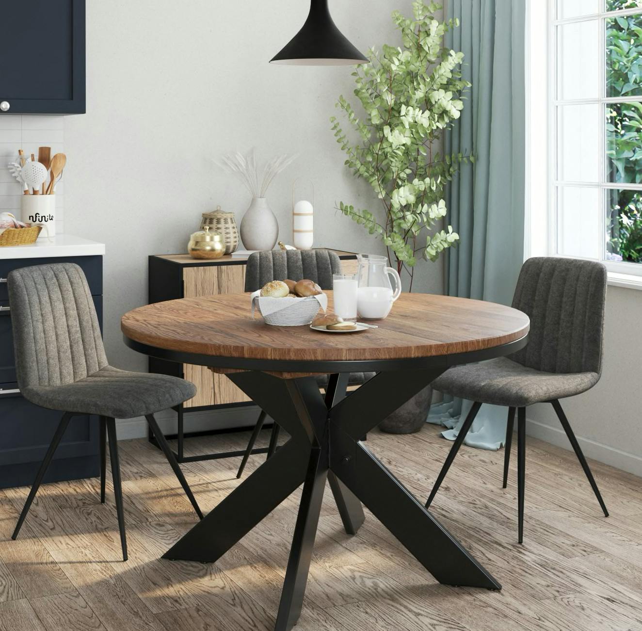 Table ronde extensible en chêne brun 120 cm PALERME, Tables à manger