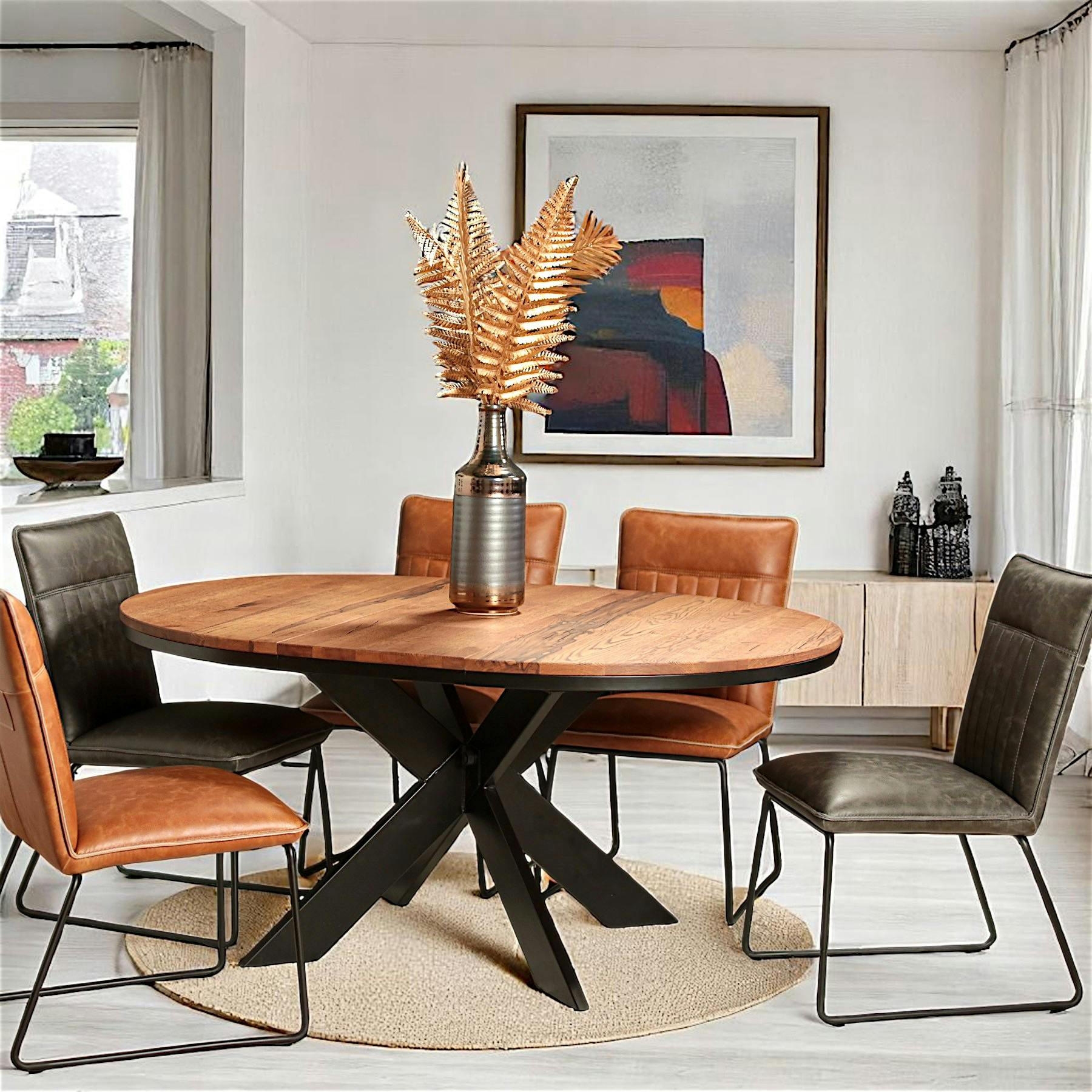 Table ronde extensible en chêne brun 130 cm PALERME | Tables à manger ...