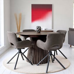 Table ronde extensible en chêne brun avec piètement baguette (3 rallonges incluses) ø120 cm /160 cm / 200 cm / 240 cm AMSTERDAM