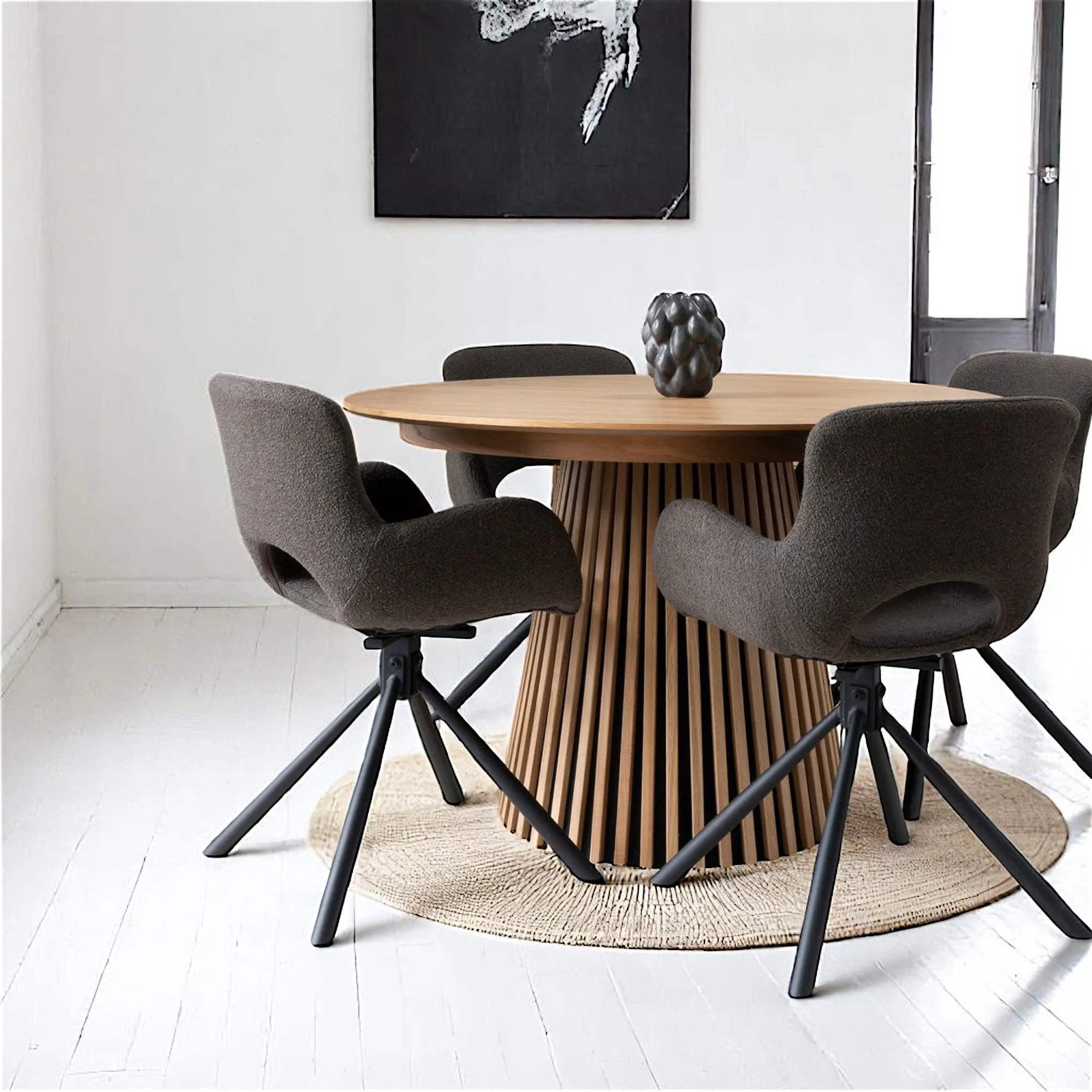 Table ronde extensible en chêne clair avec piètement baguette (2 ...