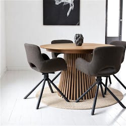 Table ronde extensible en chêne clair avec piètement baguette (2 rallonges incluses) ø120 cm / 160 cm / 200 cm AMSTERDAM