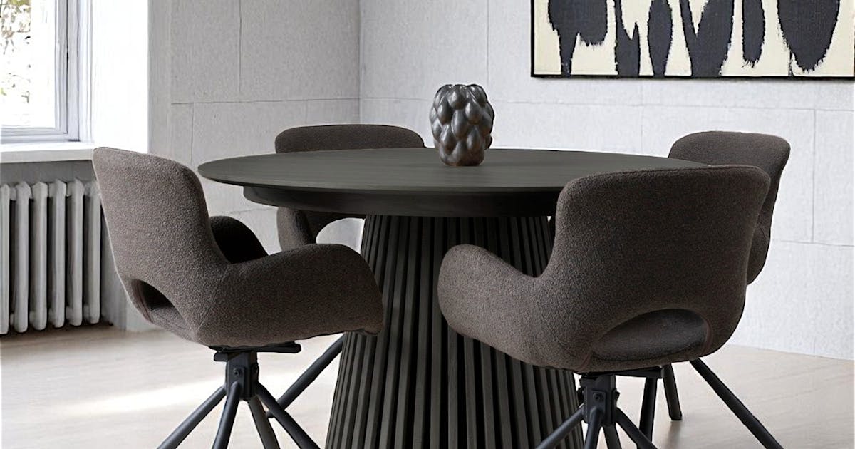 Table ronde extensible en chêne noir avec piètement baguette (2 ...