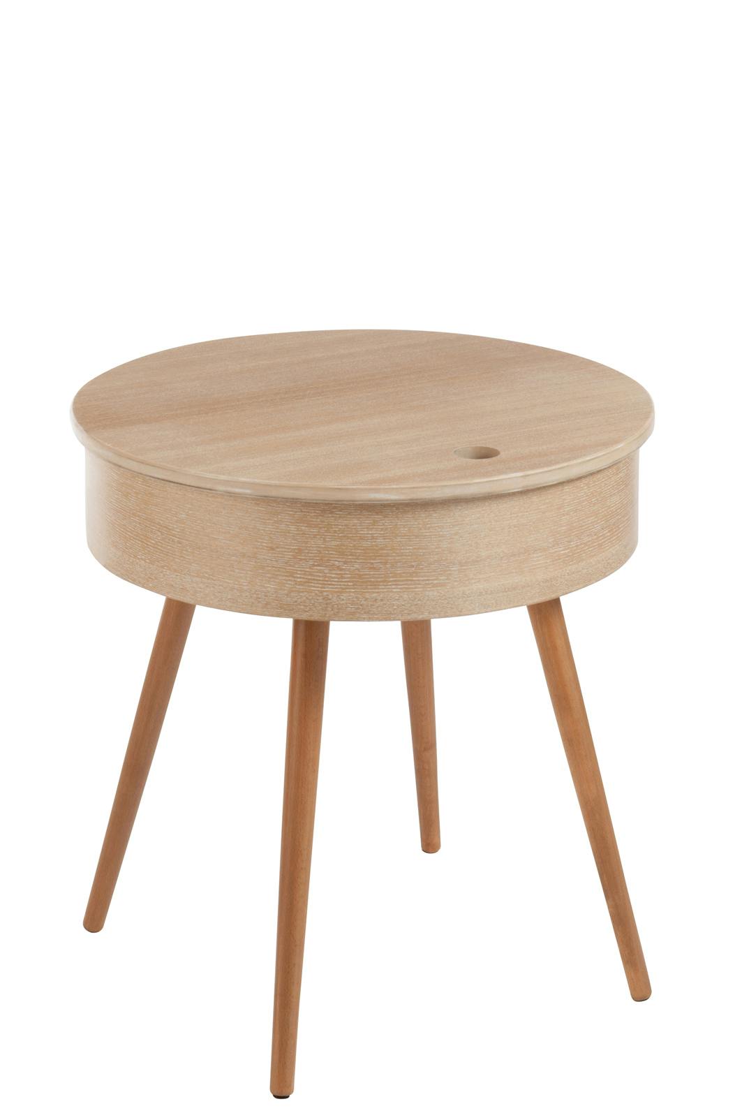 Table ronde frêne couvercle relevable, pieds en hêtre 53x53x54cm