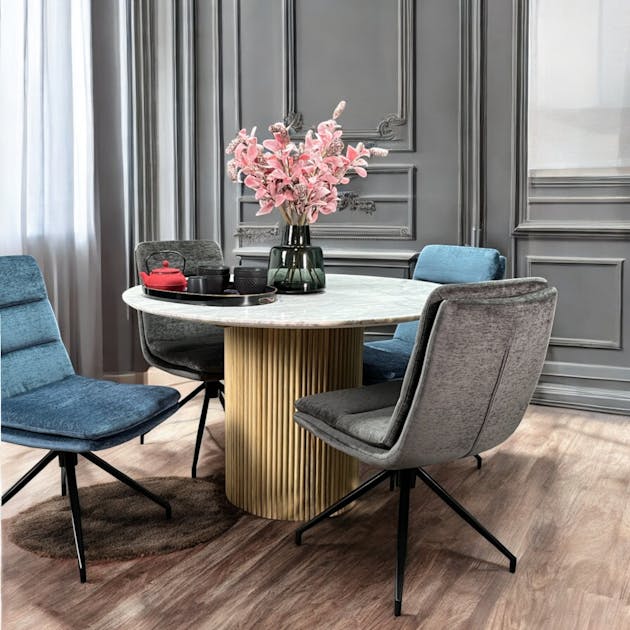 Table ronde marbre et bois D 120 cm MASSA | Tables à manger | Pier Import