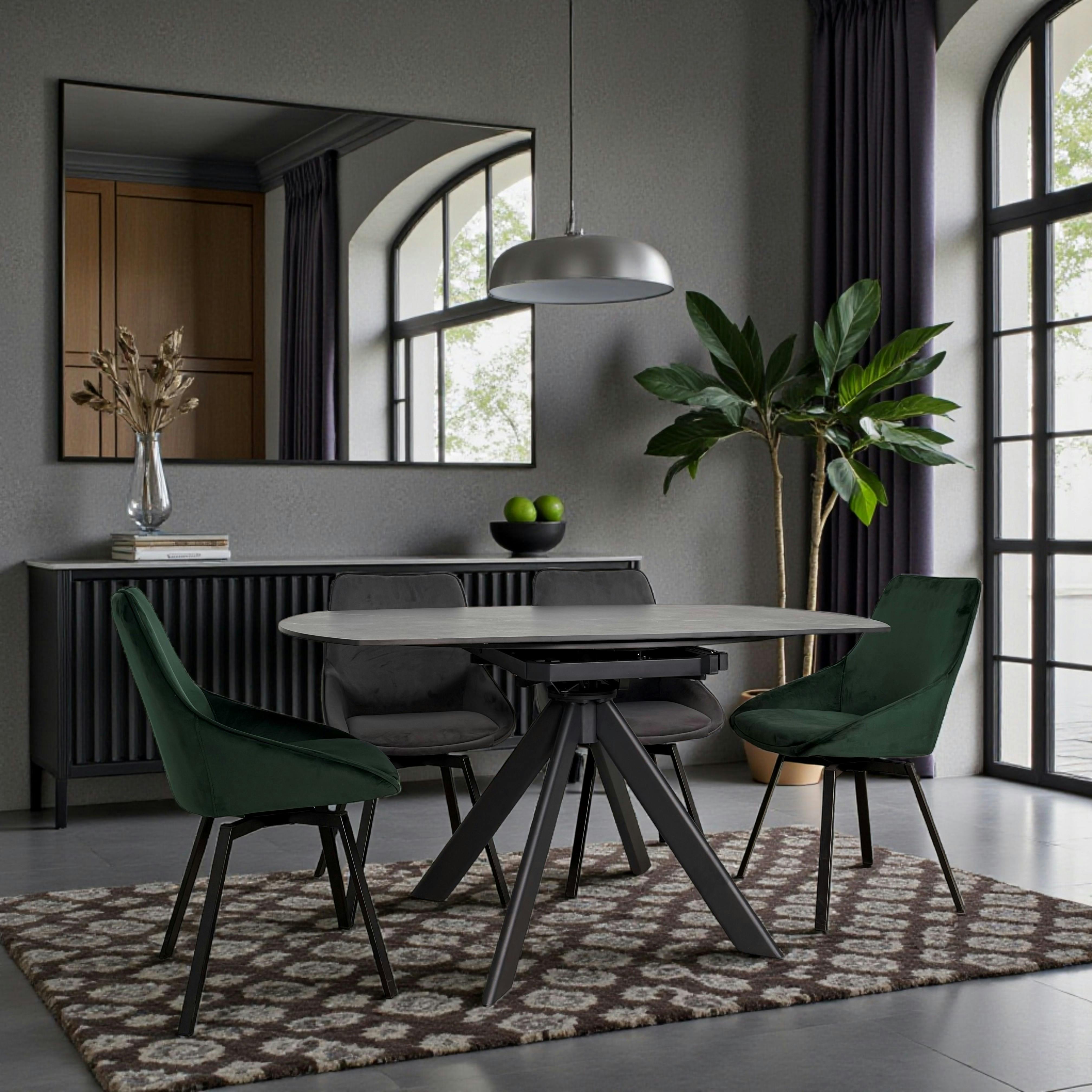 Table ronde modulable céramique effet marbre noir 150 cm LOMBARDIE
