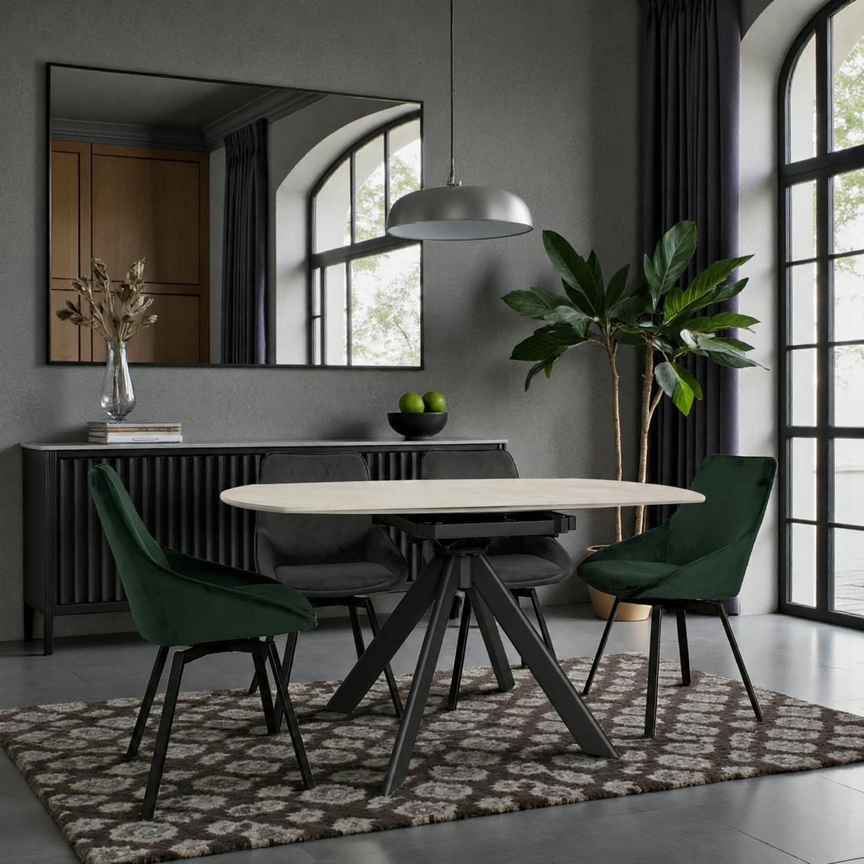 Table ronde modulable céramique effet travertin 150 cm LOMBARDIE