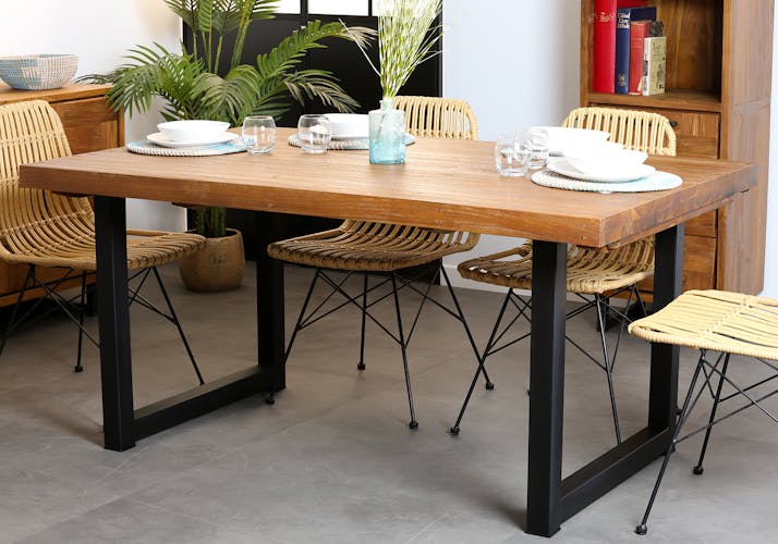 Table de repas bois pieds metal extensible de style industriel