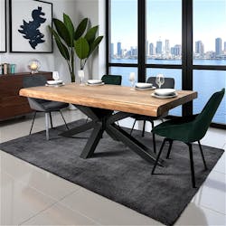 Table de repas plateau bois massif naturel pied central metal style moderne