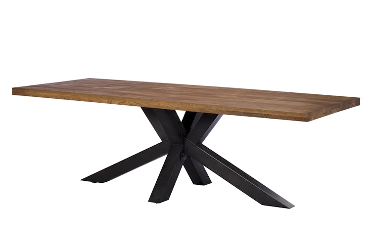 Table de repas bois massif pied central metal style contemporain