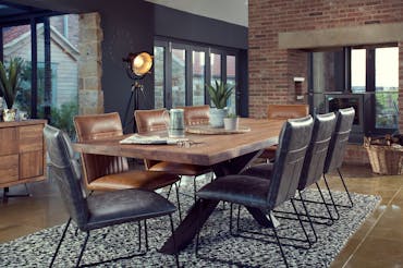  Table de repas bois massif pied central metal style contemporain