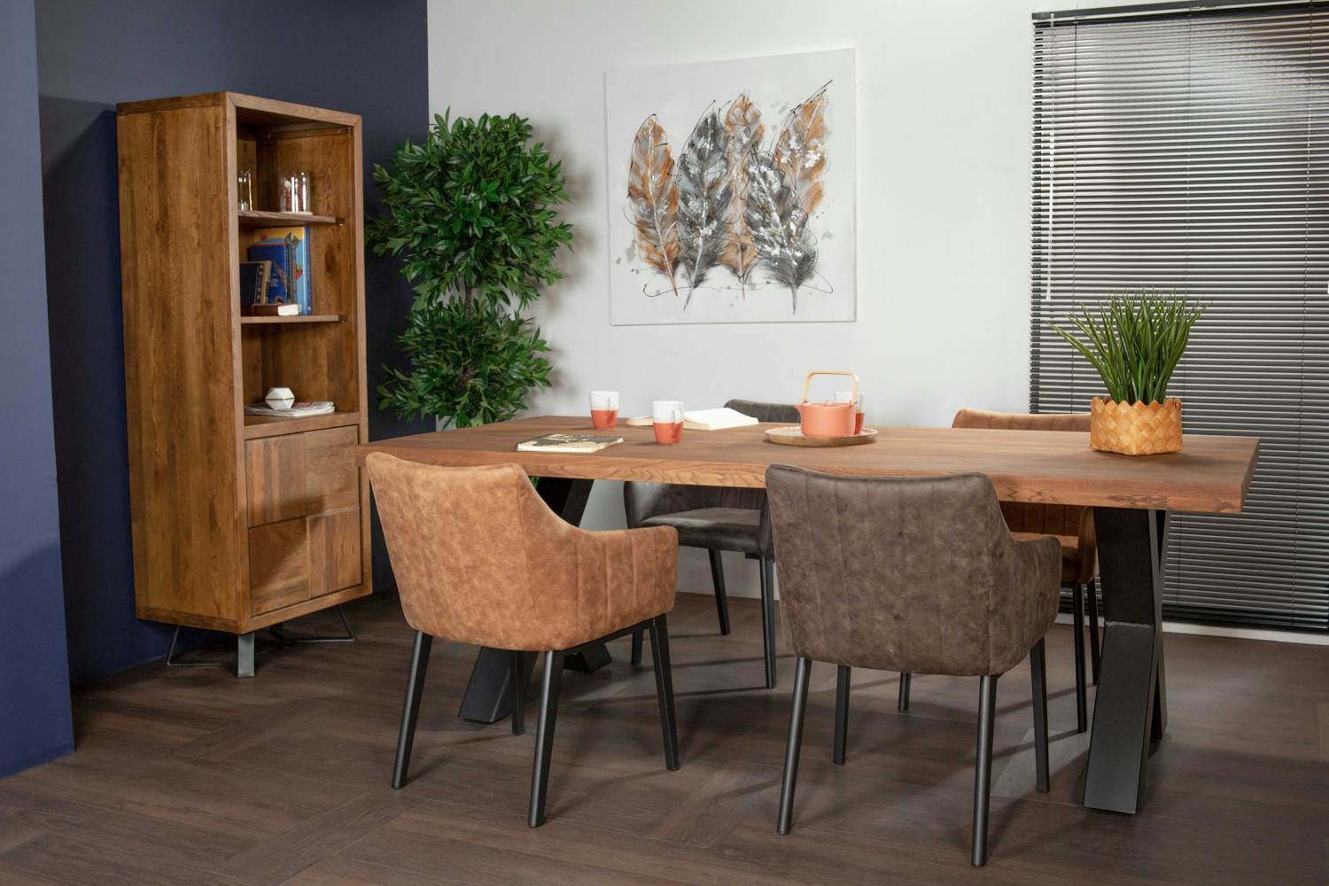 Table salle à manger bois métal pieds en X 220 cm OKA Tables à manger