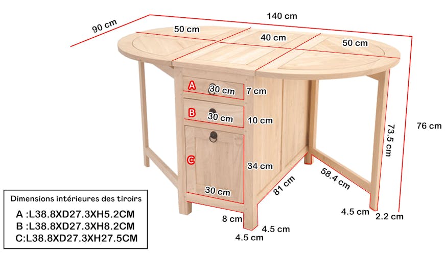 TABLE TRADITION ovale pliante 90cm
