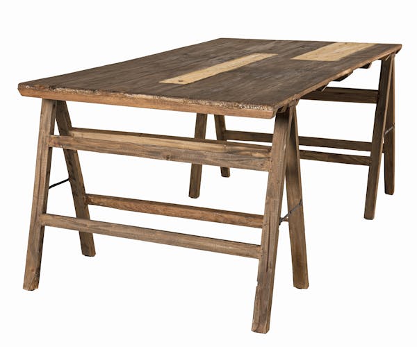 Table de repas en bois recylce sur treteaux style campagne