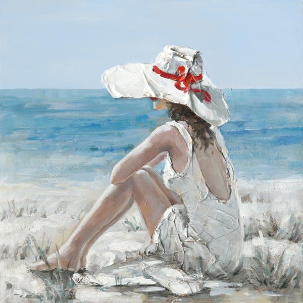 Tableau 100x100 - femme observant l'océan - peinture acrylique