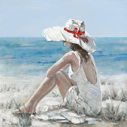 Tableau Femme regardant la mer 100x100 Peinture acrylique