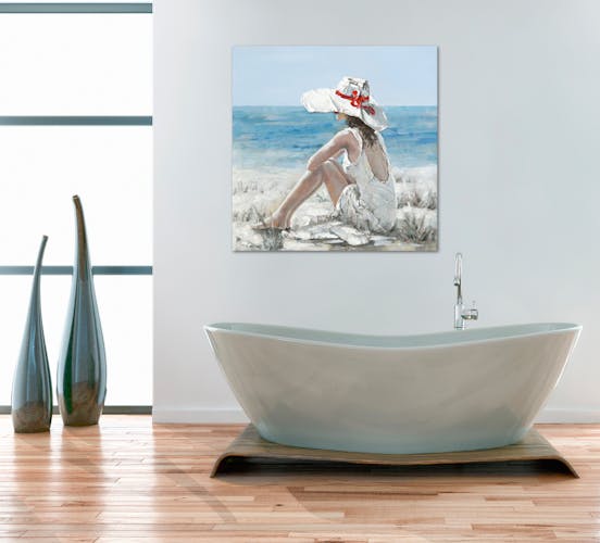 Tableau 100x100 - femme observant l'océan - peinture acrylique