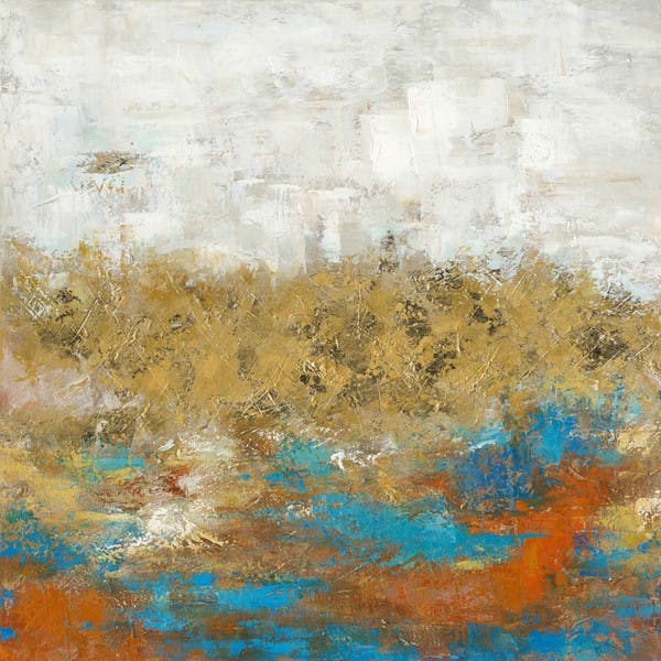 Tableau Abstrait 100x100 Doré.  Peinture acrylique et feuilles métal