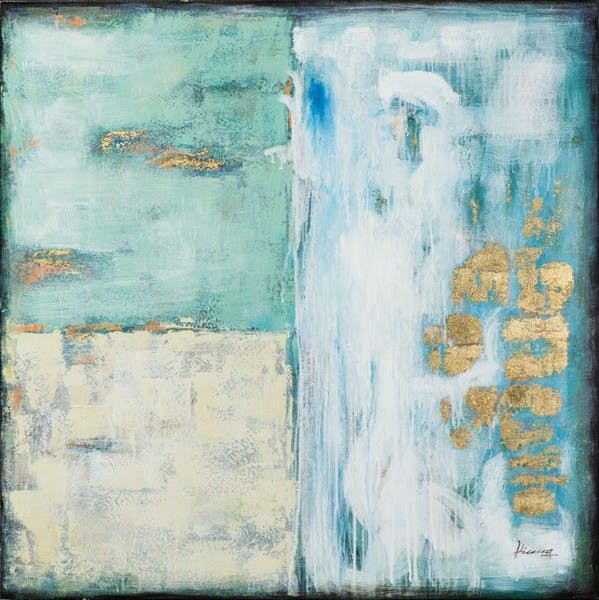 Tableau Abstrait 115x115 - peinture dorée et feuilles métal