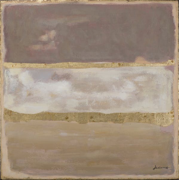 Tableau ABSTRAIT 3 bandes horizontales tons blancs, beiges et dorés 100x100cm