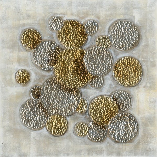 Tableau Abstrait 70x70 Argenté Doré. Ajout de matière en relief. Peinture acrylique