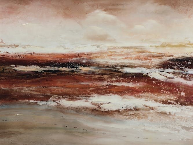 Tableau abstrait 90x120, plage et océan - peinture rouge et grise