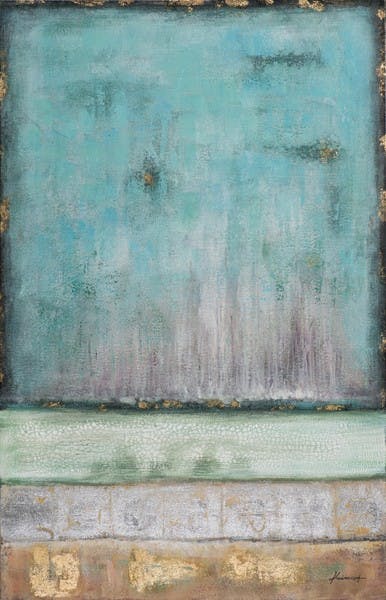 Tableau Abstrait 90x140. Doré. Peinture acrylique et feuilles métal