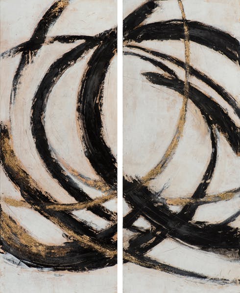 Tableau abstrait arcs de cercle noirs et or